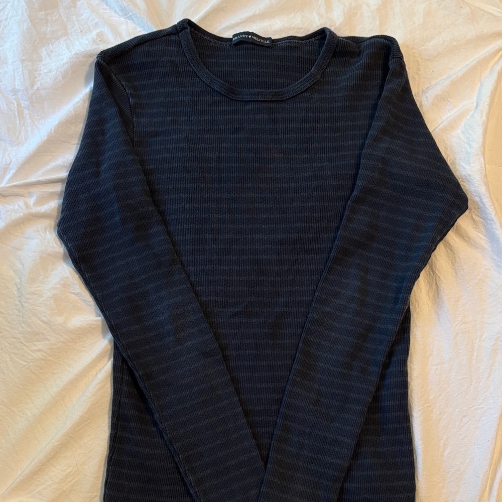 Brandy Melville Blue and Gray Striped Long Sleeve Top